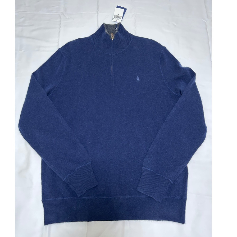 Polo Ralph Lauren Mens Washable 100% Cashmere Quarter Zip Sweater Blue M New